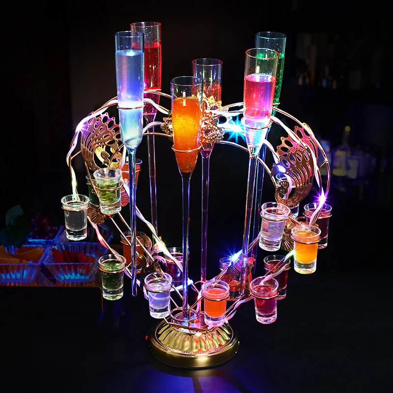 Hot model rechargeable Led wine glass display stand light emitting diode heart shaped cocktail glass rotating display stand