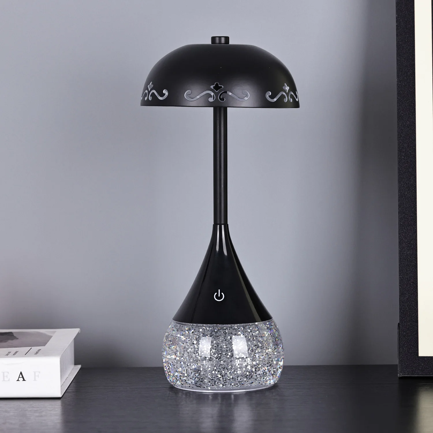 Luxury warm light cold light dimmer brightness RGB glitter liquid decor bedside LED desk Lamp with umbrella shape
