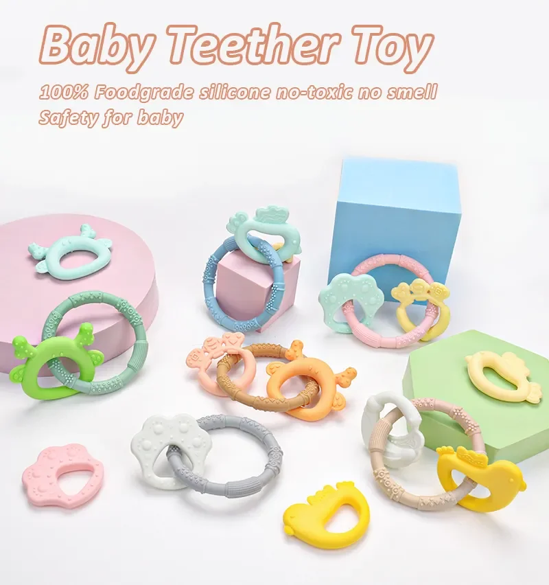 JWX Ready to ship Eco-friendly Unbreakable Non-toxic Funny Toddler Sensory Soft silicone BPA Free baby teether