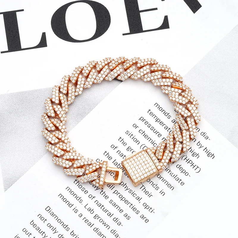 Starsgem DEF VVS melee round brilliant cut moissanite diamond full setting S925 silver pure gold chain bracelet jewelry men