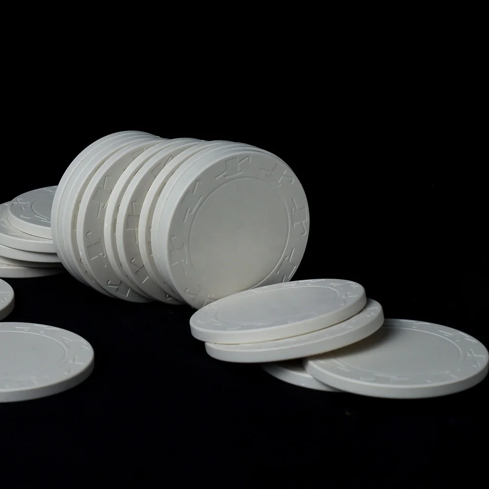 Factory wholesale white blank ceramic chips 43mm 12g top hat and cane grave round chip custom logo for funny game