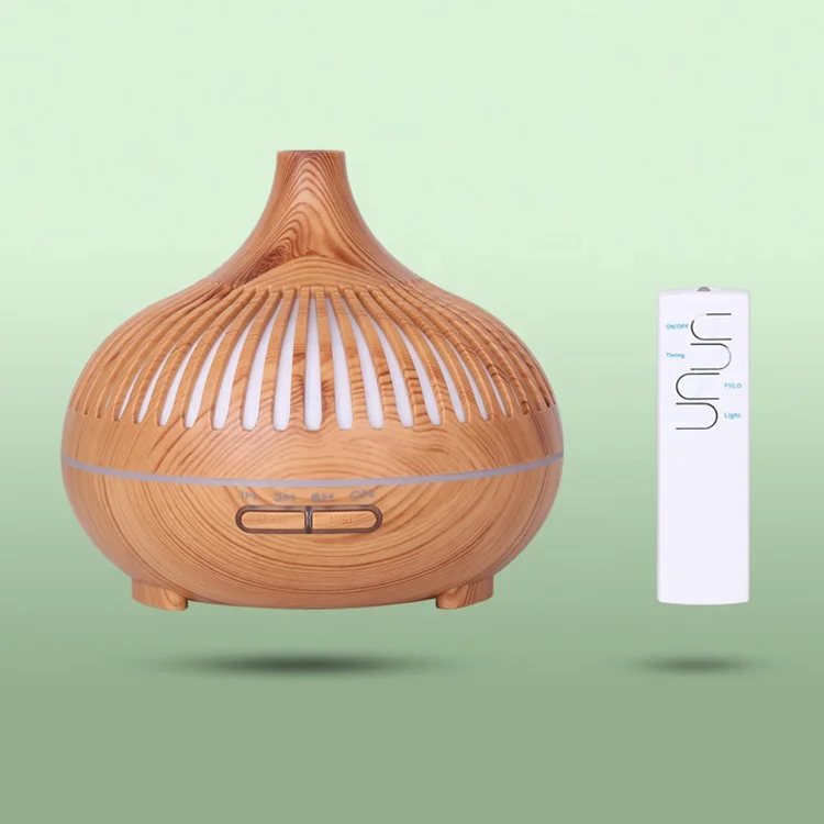 500ml aroma oil diffuser wood grain mist air humidifier with colorful change night light BT speaker remote control