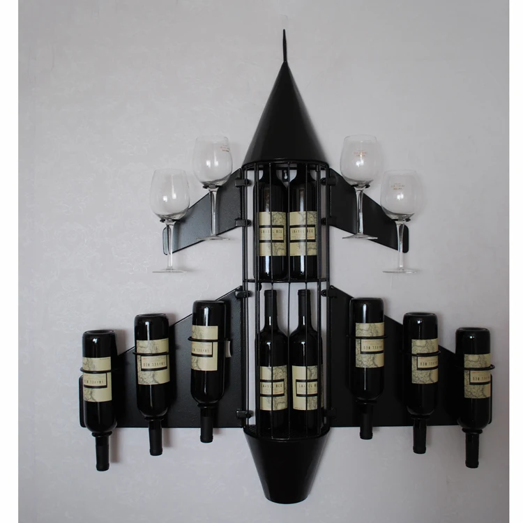 Wine Rack Airplane Shaped Wall Mounted Wine Rack with Glass Holder for Home Decoration