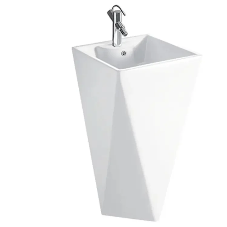 European Modern Sanitary Ware Elegant Floor Standing One-Piece Ceramic Hand Wash Basin White Artistic Pedestal Sink for Bathroom