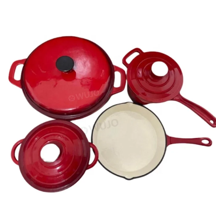 Camping Heavy Duty Cast Iron Potjies Pots Red Enamel Cast Iron Potjie Pot