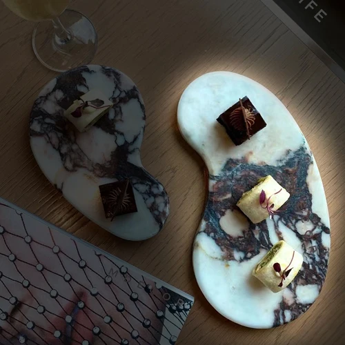 stonekocc Italian Luxury Natural Marble Calacatta Viola Violet Minimalist Trinket Catchall Tray for Perfume Food Plate Slate