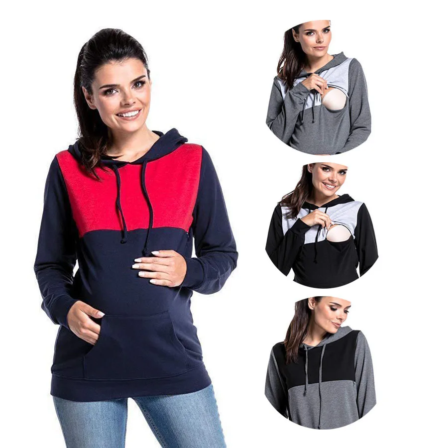 Wholesale custom women maternity hoodie zipper hidden breast feeding sweat hoodie for pregancy