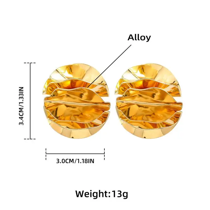 Trendy Pleated Round Metal flower Stud Earrings For Women Girls Party Holiday Gift Fashion Jewelry