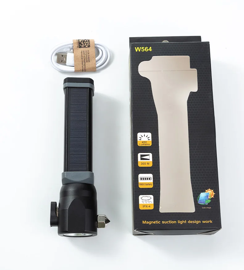 Solar and USB Charge Bike Light Outdoor Multifunctional Car Safety Hammer Seatbelt Cutter Magnet attraction Flashlight