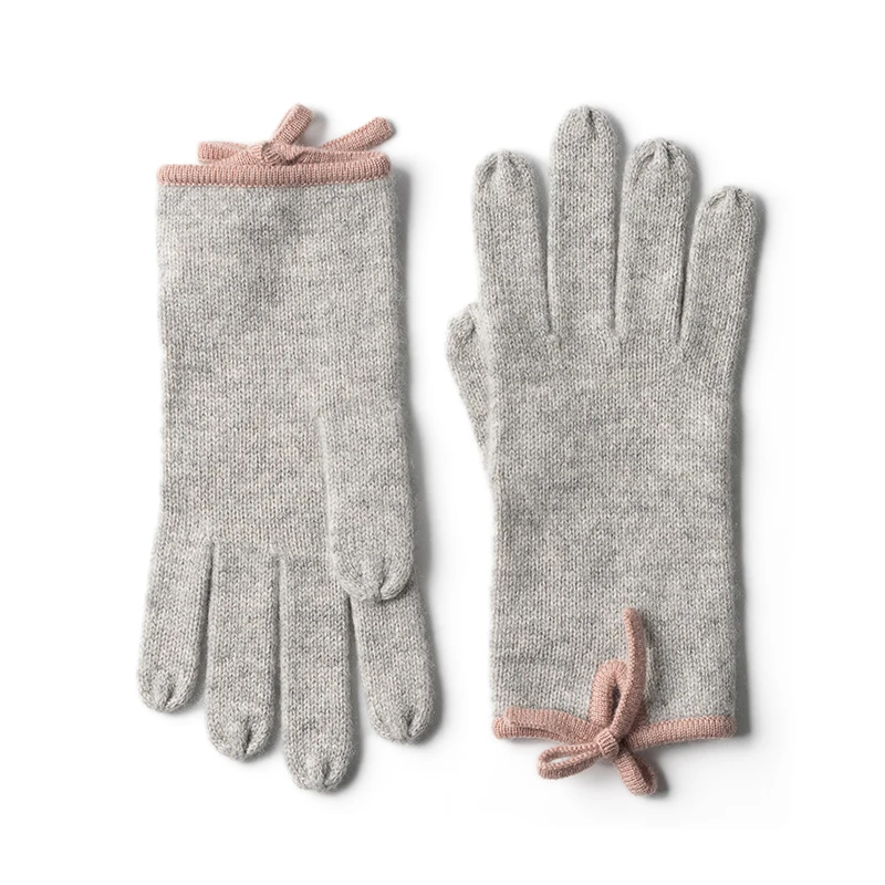 2021 new winter collection 100% cashmere finger mittens with color blocking belts