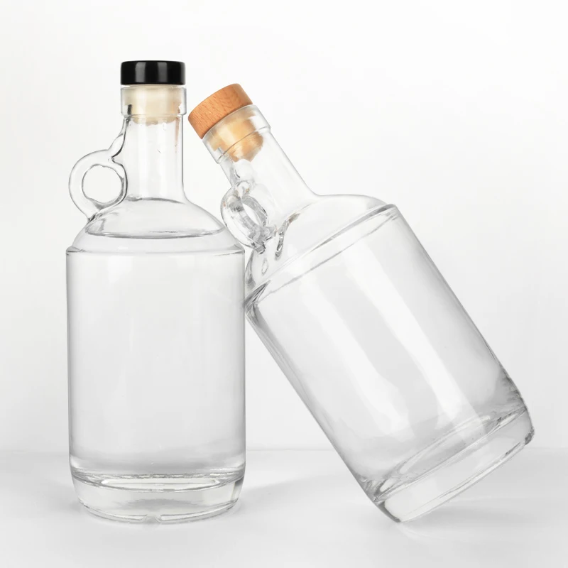 Wholesale 750ml Clear Empty decorative Luxury Moonshine Jug Vodka Gin Whisky Glass Liquor Bottle with Handle
