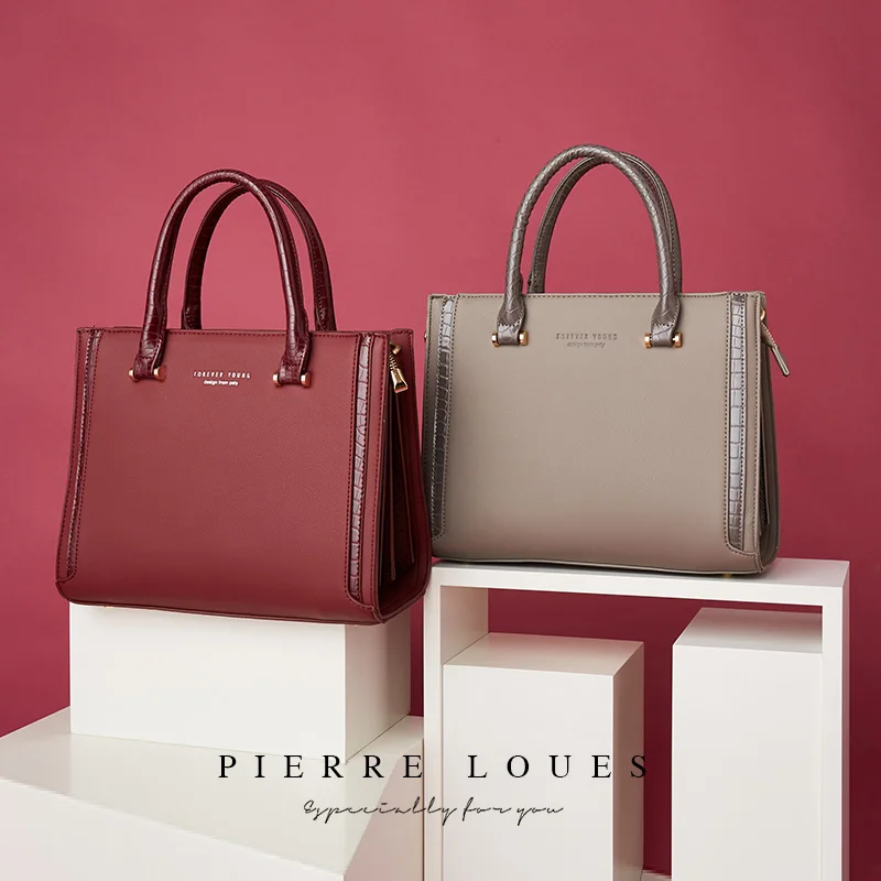 Fashion Women Handbag PU Leather Totes Bag Top-handle Embroidery Bag Shoulder Bag Lady Simple Style Crocodile pattern