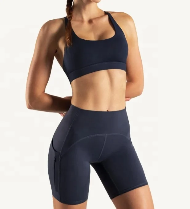 Custom Gym Workout Fitness Two Piece Sports Bra and Shorts Yoga Pocket Set