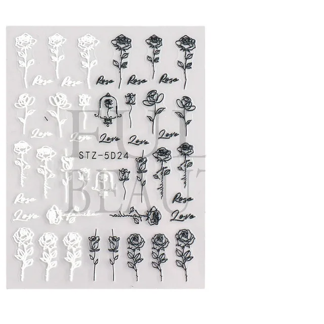 5D Embossed Nail Stickers White Lace Flowers Nail Art Decals Foils Sliders Winter Decorations Gel Polish Designer Dropshipping