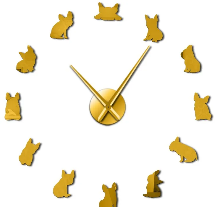 Acrylic Mirror Home Decoration Stickers DIY French Bulldog Large 3D Frameless Dog Pattern Wall Clock