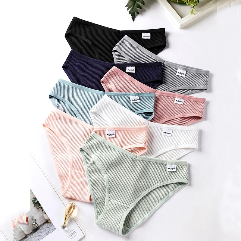 Pure Cotton Beief Female Mid-waist Girl Student Threaded  Seamless Hip-lifting Panties