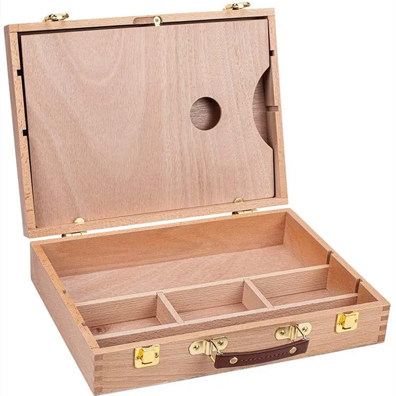 Custom Polished Wooden Portable Arts & Crafts Storage Organizer Laser Decorated round Pattern Model for Home Use Gift