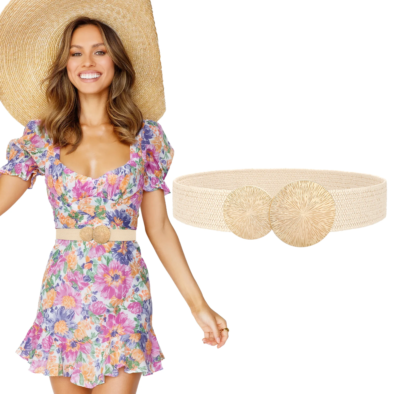 10Y Manufacturer Supply Bohemian Vintage Braided Weave Belt PP Grass Polypropylene Straw Wide Stretch Elastic Belts