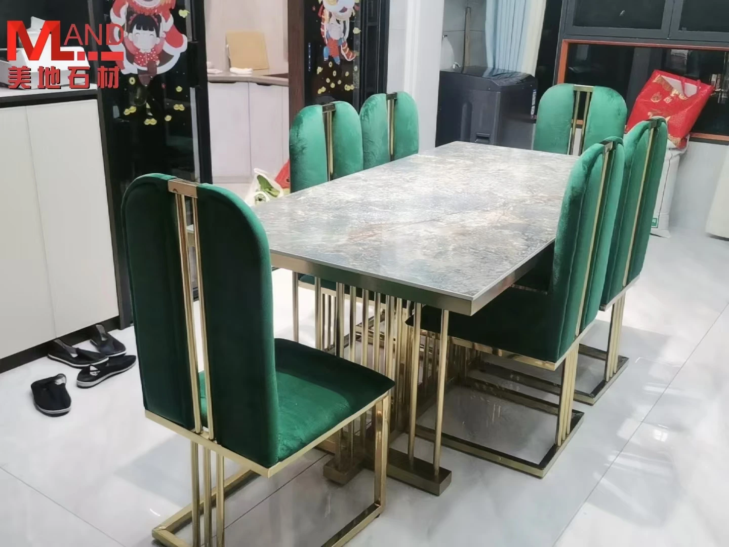 Studio direct sales natural jade green white luxury stone dining table conference table high-end marble long table