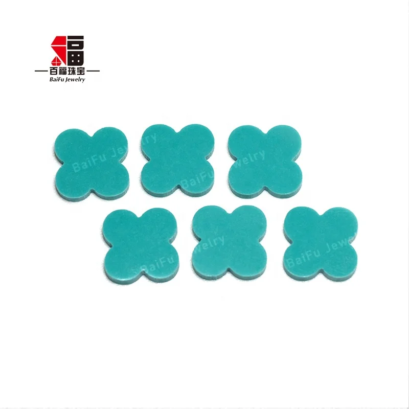 BaiFu Jewelry fashion flat double sides synthetic four leaf clover green turquoise