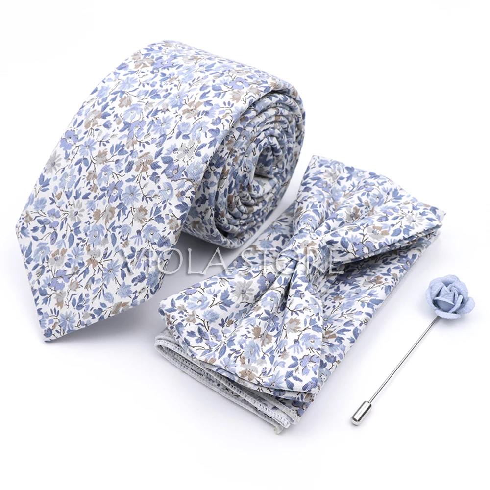 New Floral 100% Cotton 6.5cm Tie Set Bowtie Pocket Square Sage Green Men Hot Wedding Party Suit Quality Cravat Gift Accessory