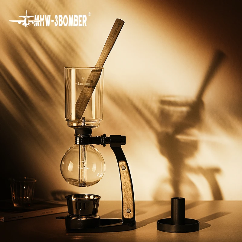 MHW-3BOMBER Twilight Syphon Coffee Maker Clear Glass Siphon Coffee Machine with Vintage Stirrer Home Barista Accessories
