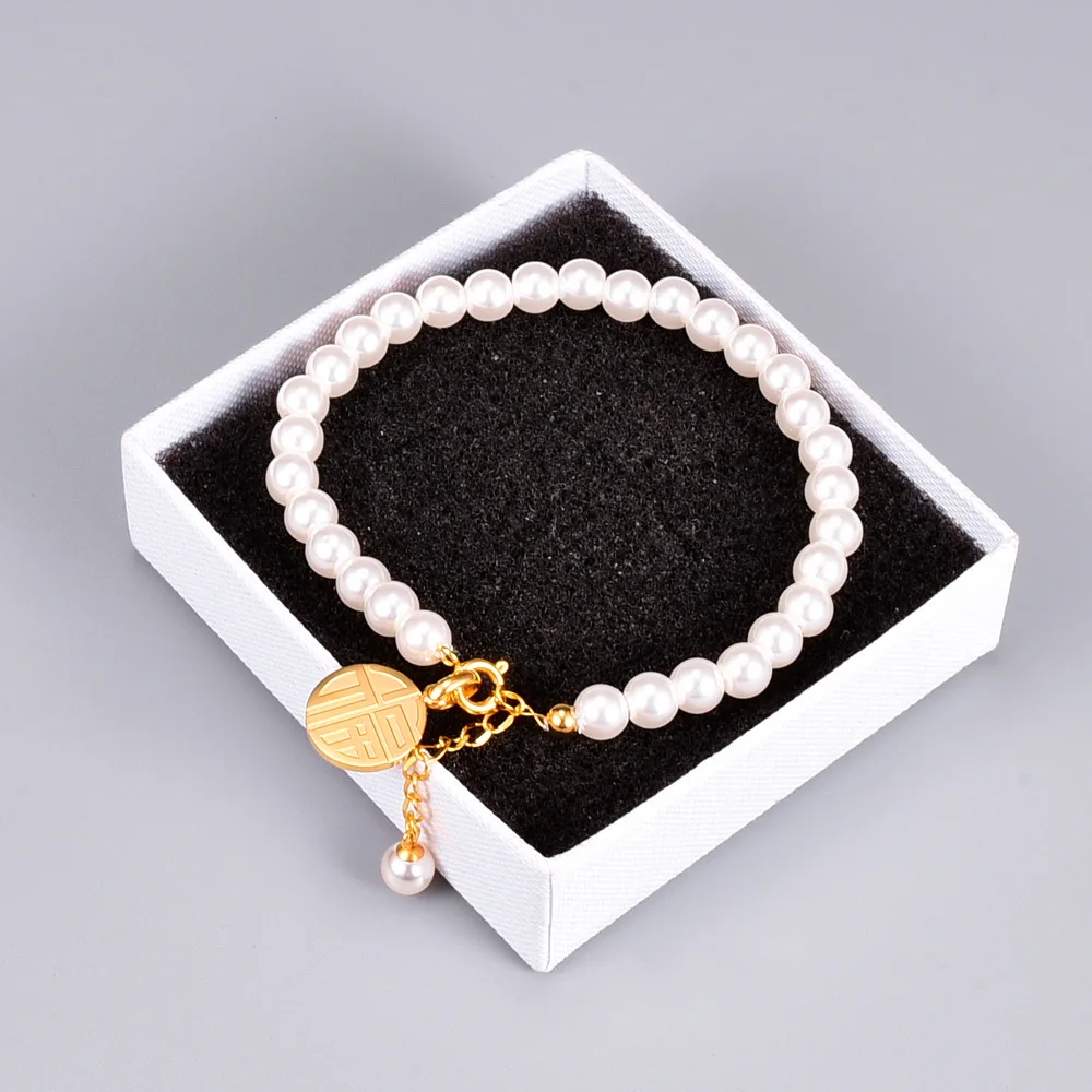 New Design Fashion Round Shell Bead Pearl Bracelet Stainless Steel Gold Plated Bracelet For Women