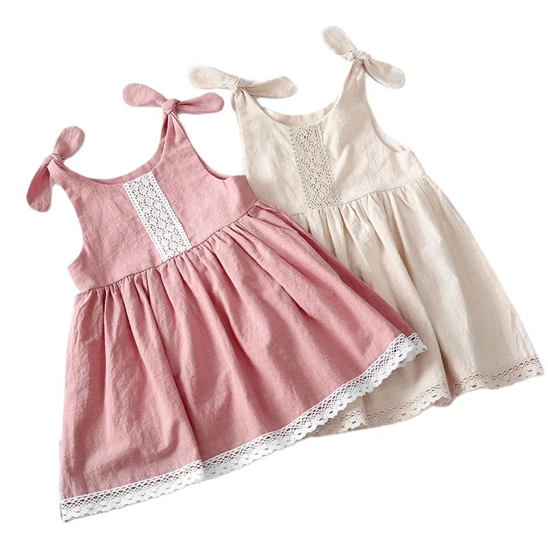 Prevail casual summer kids clothes girls dress sleeveless suspender plain cotton dresses for girls