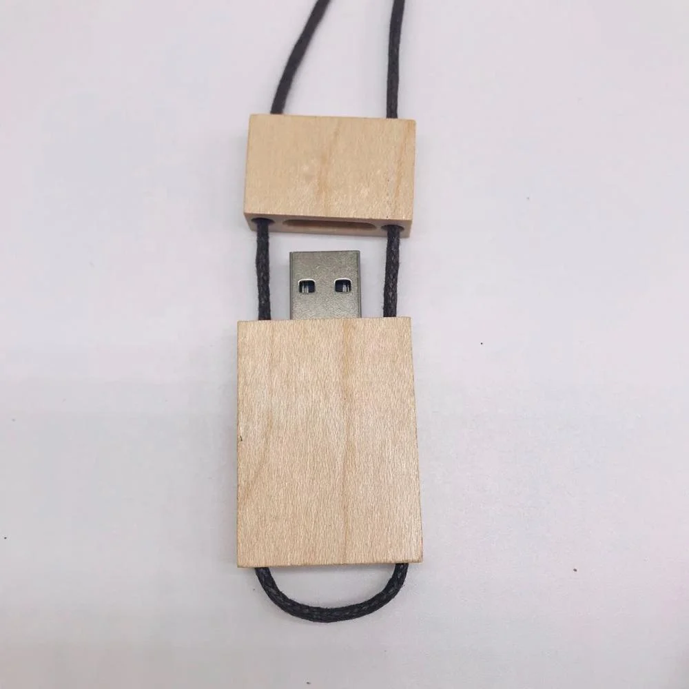 Hot Sale Pendrive 128Gb 2.0 Usb Flash Wood Lanyard Neck Strap Usb Flash Drive Strap String Custom Logo