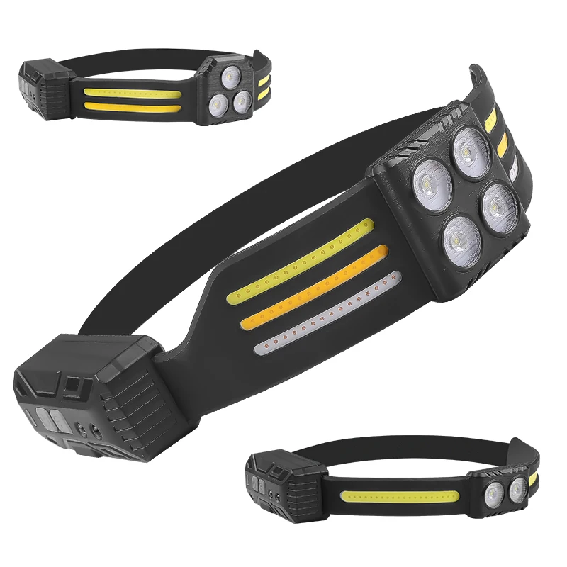 XTE COB Wide Range 800 Lumens Headlamp Waterproof Silica Gel Outdoor Head Light Intelligent Sensing Type-c Charging Headlamp