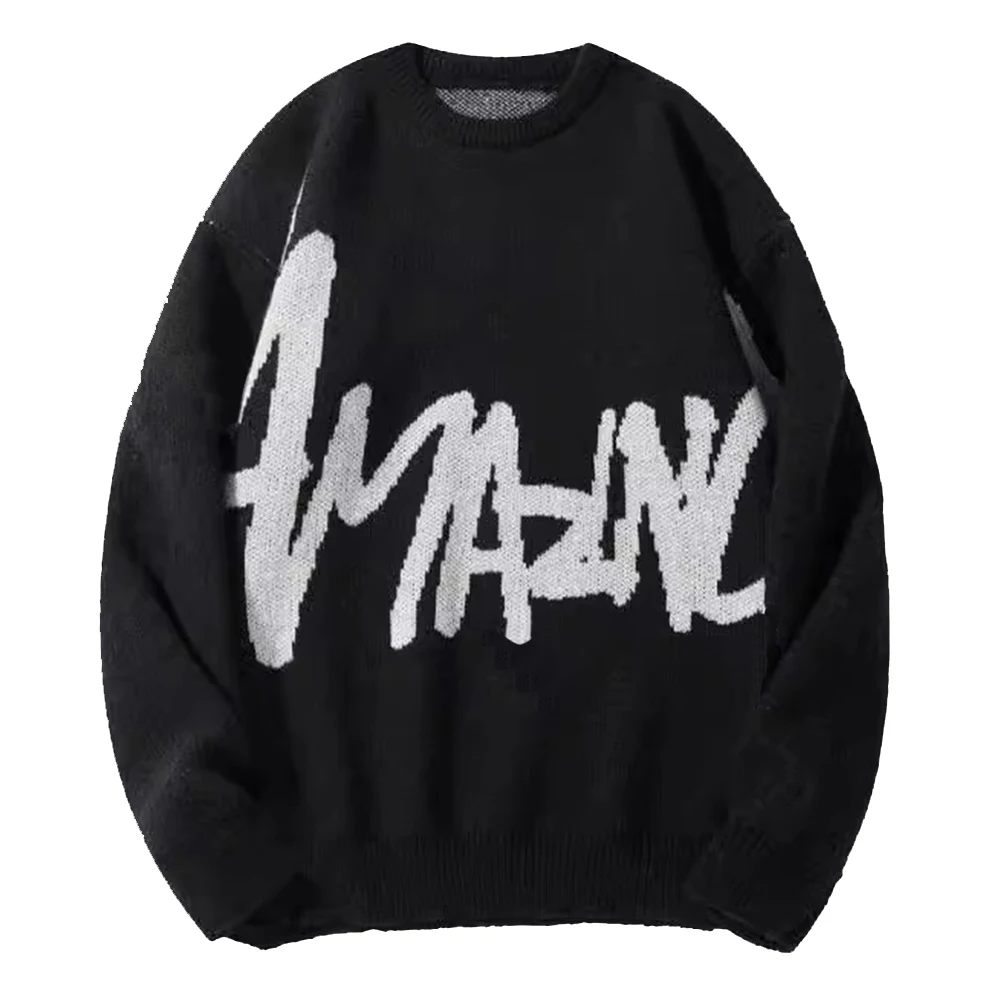 Shinesia OEM Oversized Thick Knitwear Jacquard Sweater Custom Logo Winter Men Crew Neck Pullover Fuzzy Mohair Knitted Sweater