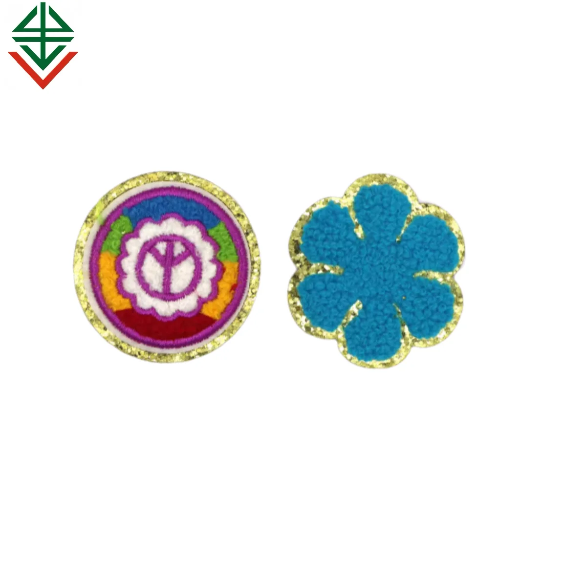 Golden Edge Round Cloth Decoration Cheer Chenille Patches Self Adhesive Cute Large Chenille Patches