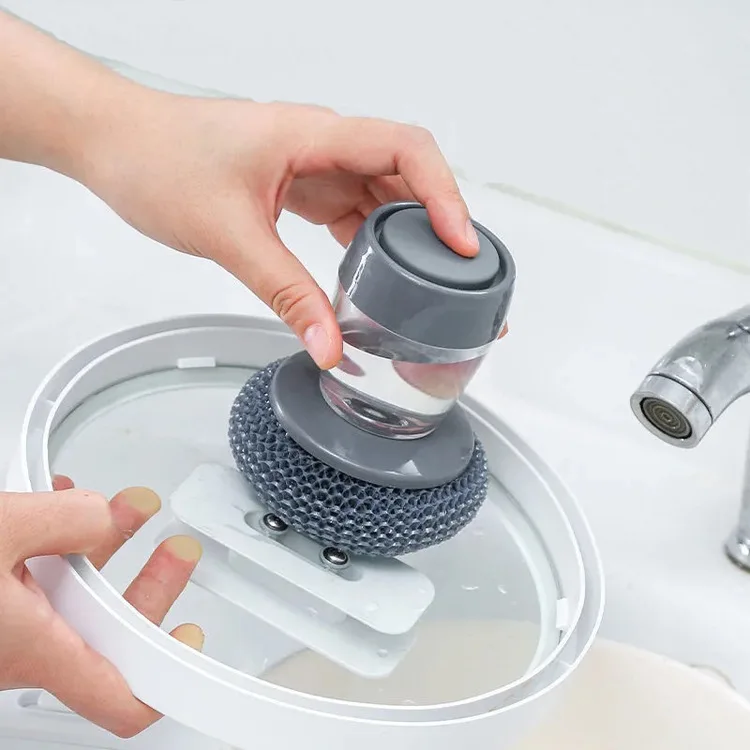 Creative Kitchen Pot Washing Brush Decontamination Remove Oil Stains Stove Brush With Liquid Soap Dispenser