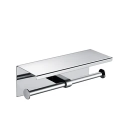 Bathroom stainless tissue roll double toilet paper holder with shelf