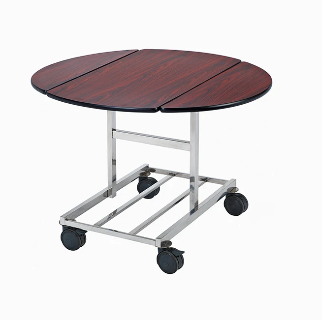 High Quality Oval Wooden Foldable Durable Stainless Steel Restaurant Hand Cart Hotel Serving Food Trolley