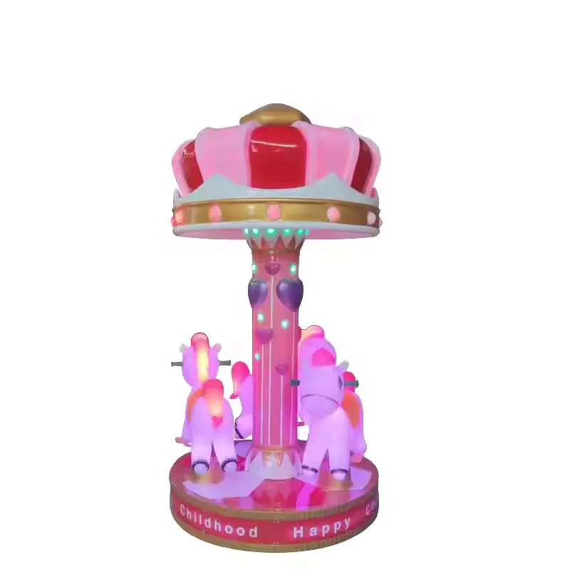Popular Coin Operated Kiddie Rides Carousel Merry Go Round Carousel Kids 3 Seats Mini Merry Horse Carousel