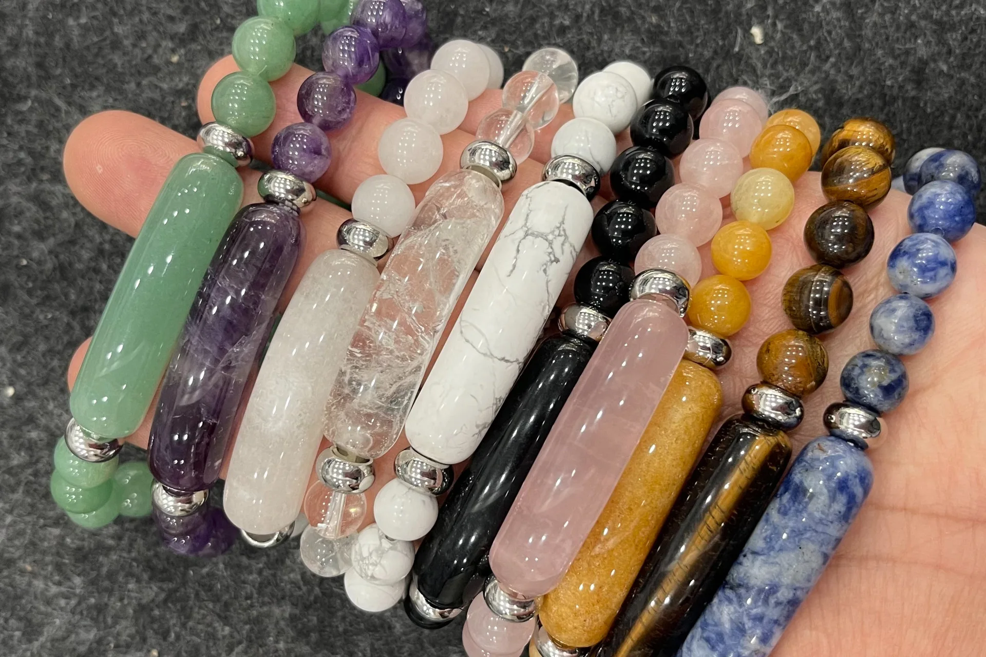 Wollet Wholesale Agate Women Natural Stone  Handmade Precious Gemstone Crystal Round Bead Bracelet