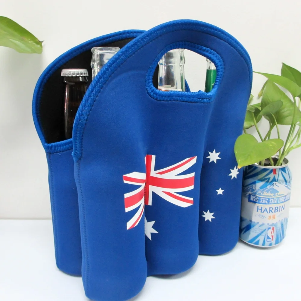 Australia Flag 6 Pack Can Carrier Tote Insulated Neoprene Bottle Cooler Bag Water Beer Holder for Travel with Carry Handle