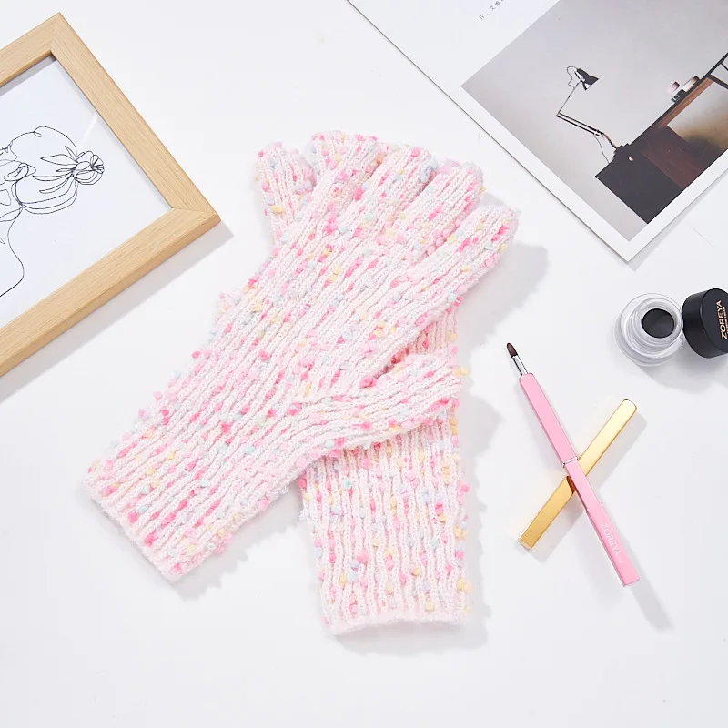 Korea Rainbow Sugar Bean Wool Split Finger Gloves Female Autumn  Winter Warm Students Riding Knitted Anti-freezing Gloves