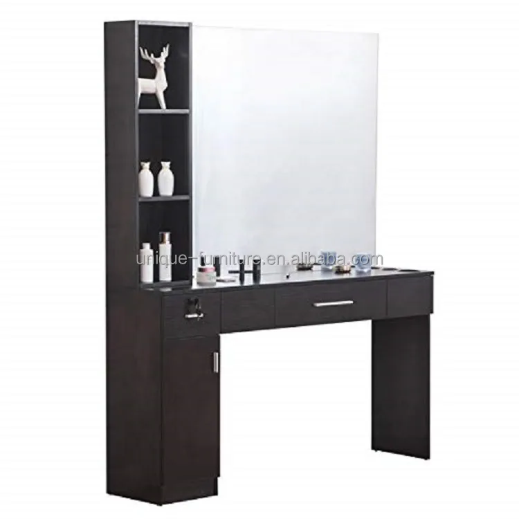 Beauty salon luxury makeup vintage barber styling vanity stylist salon mirror station with cabinet