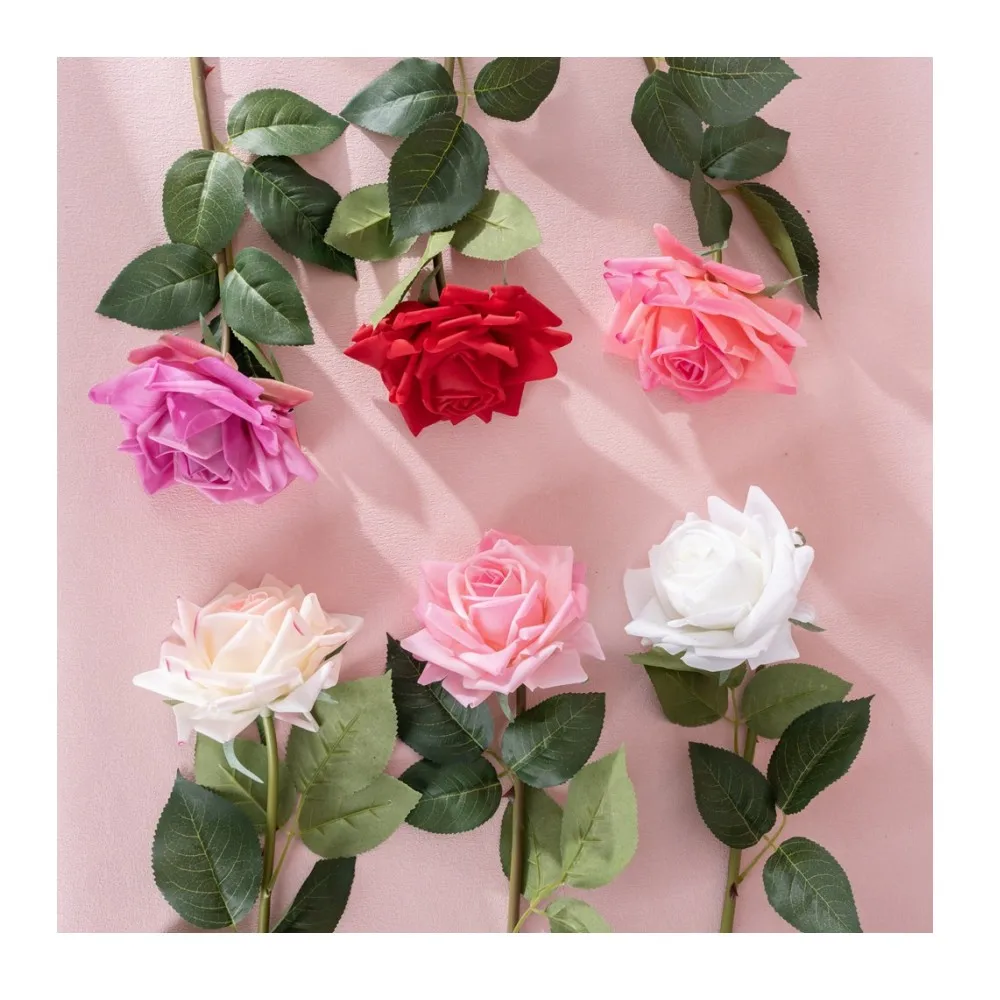 E valentines day wedding decorative high quality fake latex silk rose single artificial real touch rose flowers decor for home