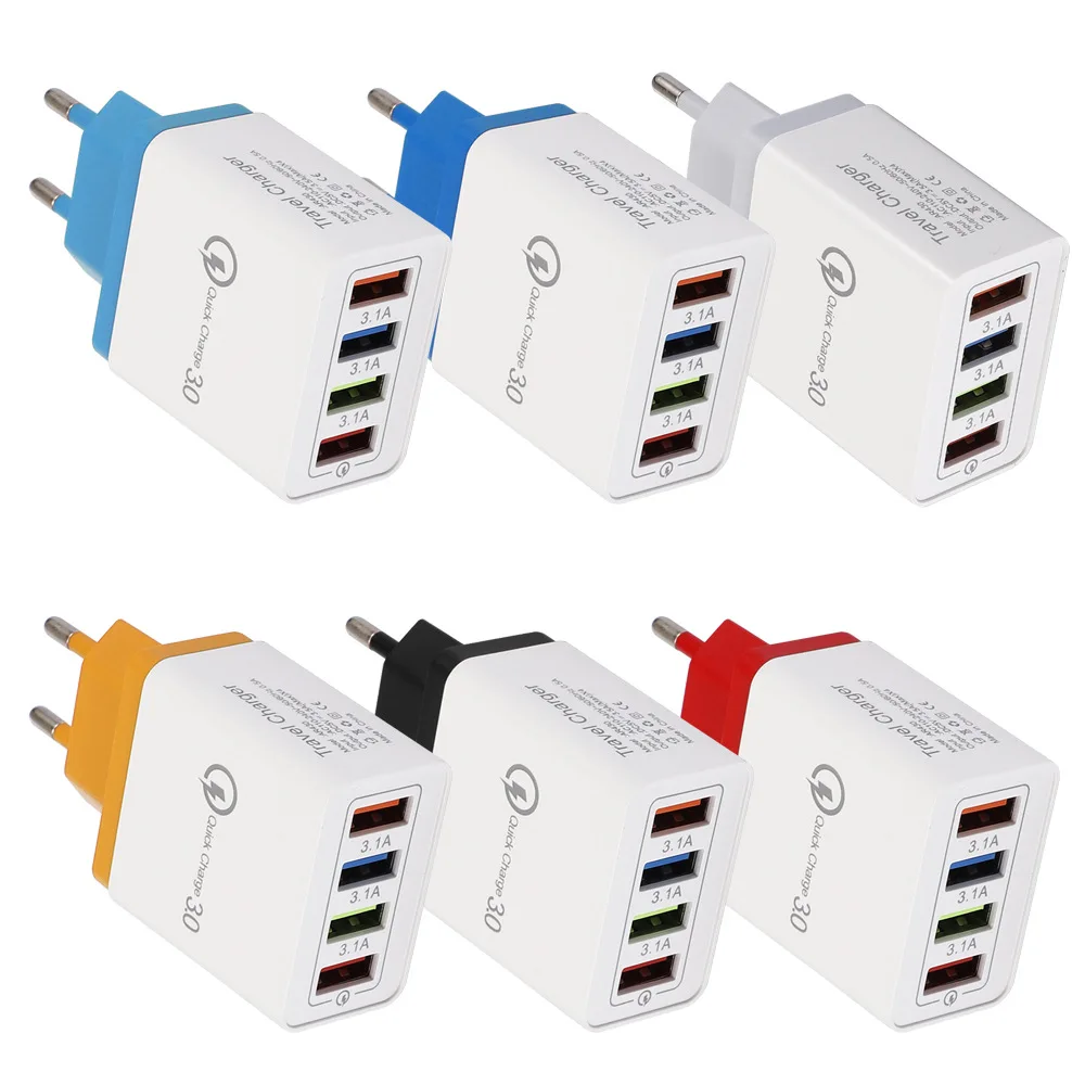QC 3.0 Quick Charger 4 Ports 5V 3A USB Wall Charger Universal Travel Adapter US/ EU/ UK plug Charger for iphone for samsung