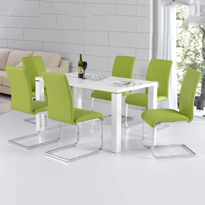 High Back Fabric Furniture Dining Chair Beige White Brown Grey Gold Black Stainless Steel Metal PU Leather Dining Chair