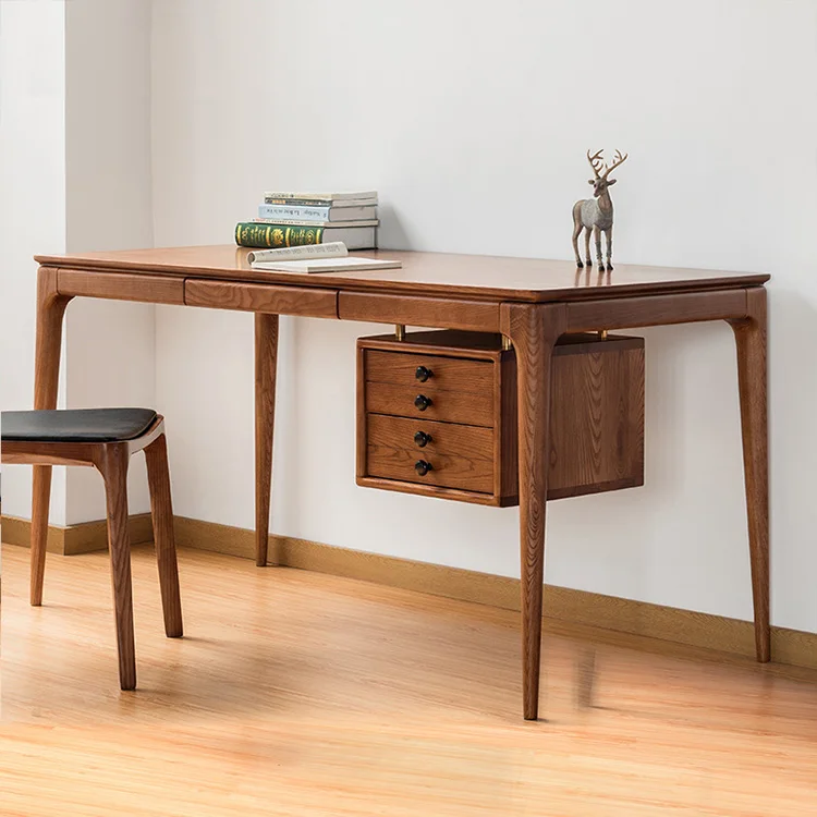Nordic Luxury Solid Wood Modern Writing Study Computer Home Office Desk CEO Manager Executive Work Desk with Cabinet