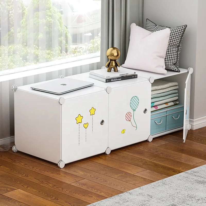 Wardrobe bay window cabinet storage cabinet living room economic multi-functional 3 cubes plastic storage cabinet