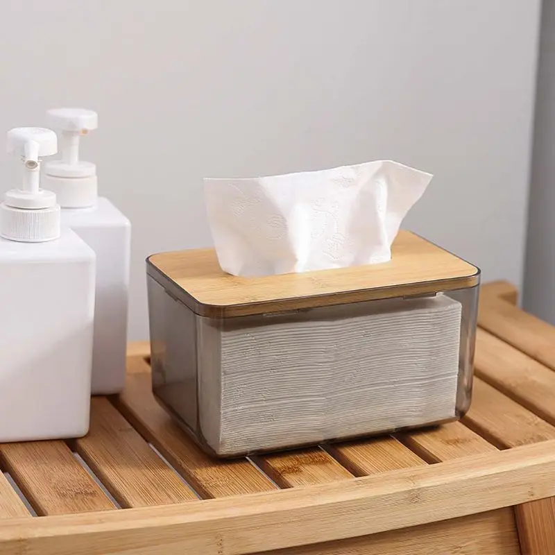 Transparent Tissue Boxes Household Square Table Napkin Holder Wood Lid Paper Storage Container for Home Car Tissue Dispenser