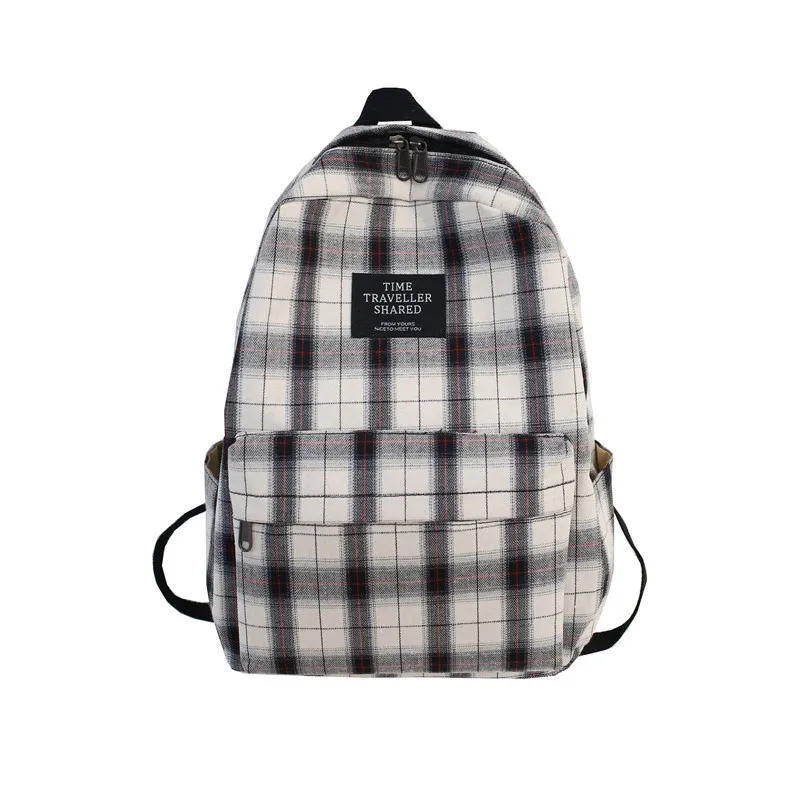 Fashion Wholesale Factory Plaid Pattern Travel Double Shoulder Bag Canvas Girls Daypack Students Teenager Casual School Backpack