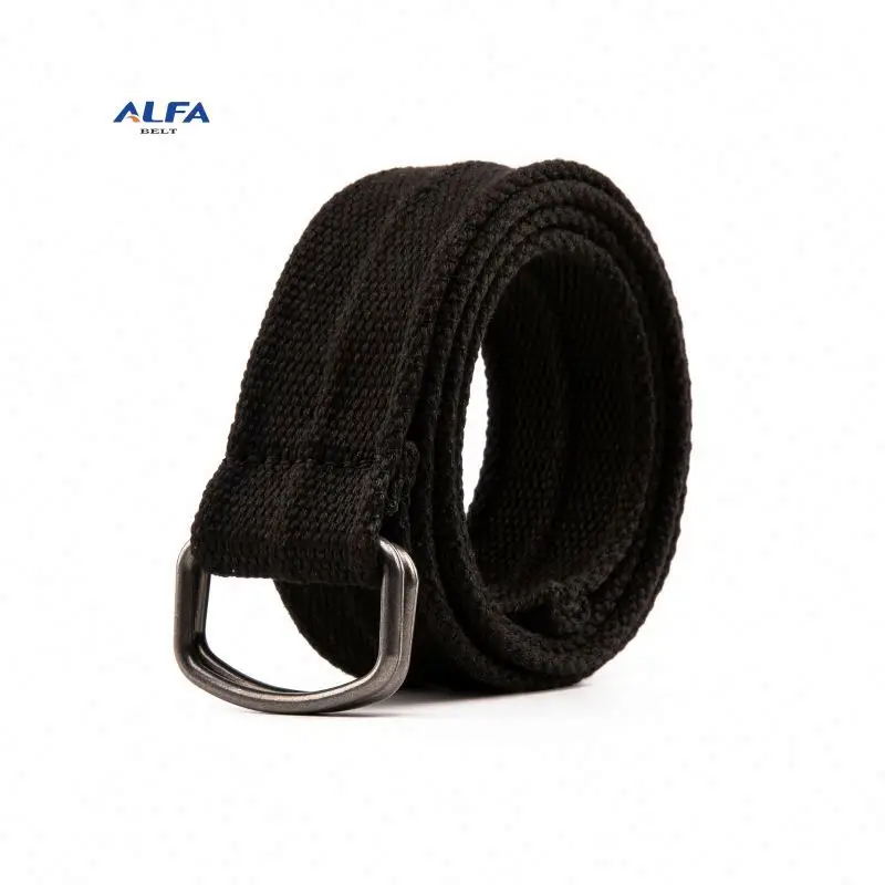 ALFA Cheap Wholesale Iron Mens Pu Belt Adjustable Custom Double D Ring Canvas Web Belt Buckle for Men