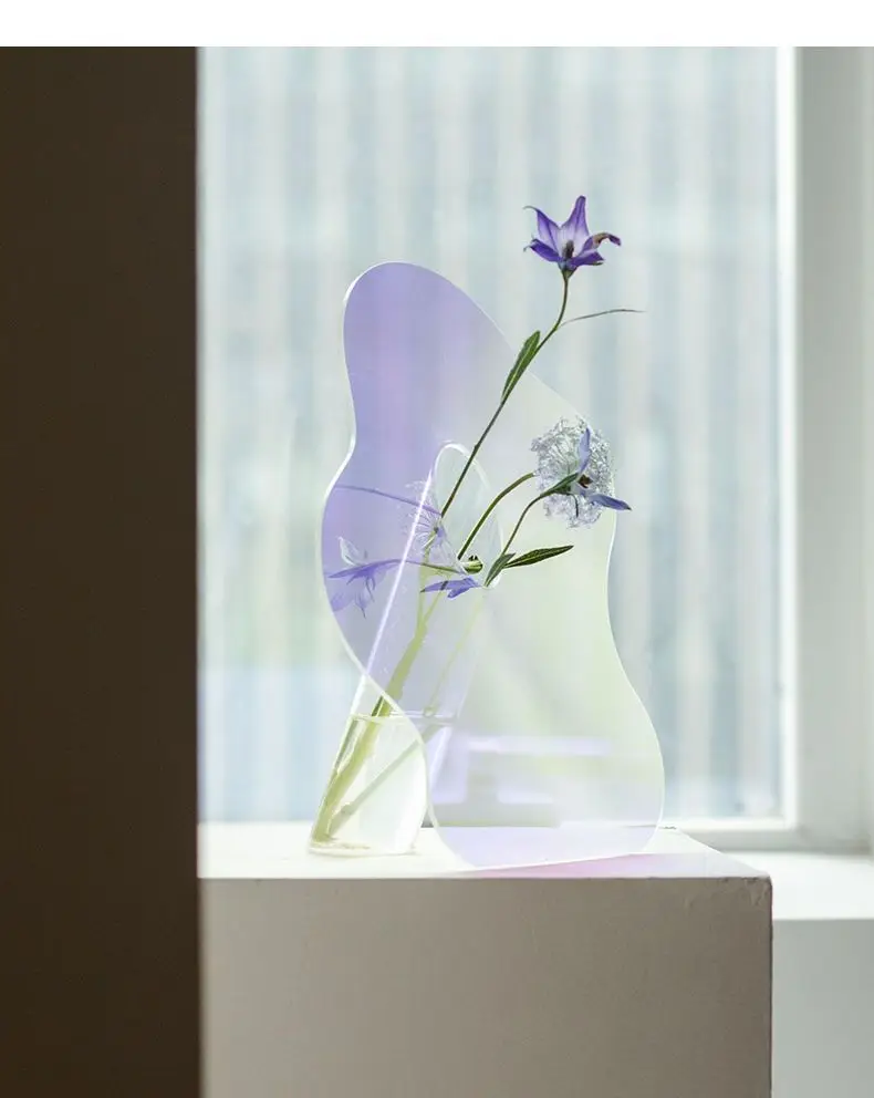 Customize Transparent Mirror Design Decor Acrylic Vase Crystal Creative Decorative Living Room Flower Vase