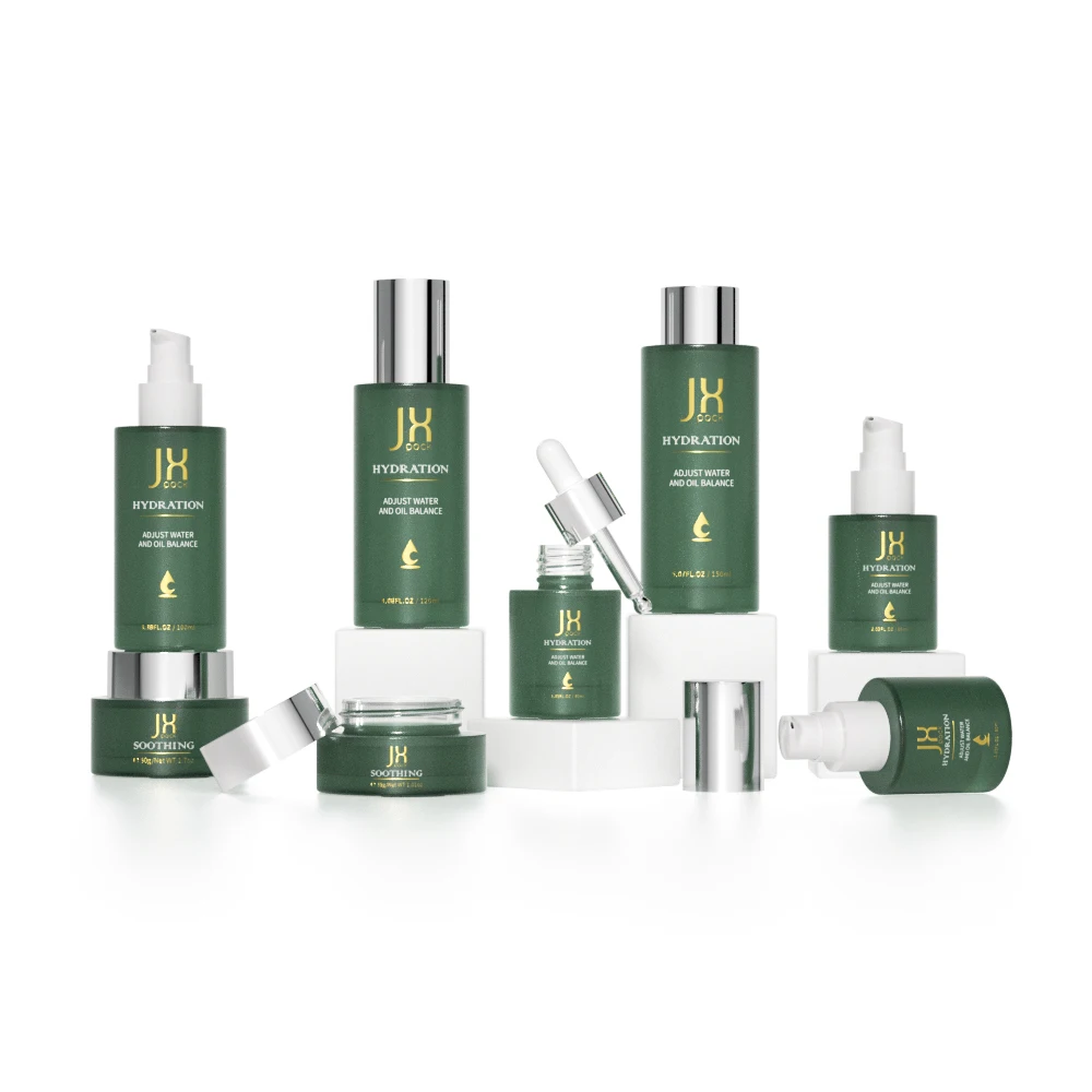 Eco friendly skincare container packaging luxury cosmetic lotion cream glass bottles cap and jar face toner serum pump bottle